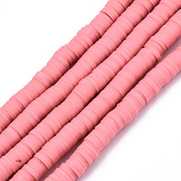 Honeyhandy Handmade Polymer Clay Beads Strands, for DIY Jewelry Crafts Supplies, Heishi Beads, Disc/Flat Round, Light Coral, 6x0.5~1mm, Hole: 1.8mm, about 290~320pcs/strand, 15.75 inch~16.14 inch(40~41cm)