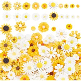 PandaHall Elite 120pcs Flower Beads 20 Styles Daisy Sunflower Cabochons Flatback Floral Resin Beads Charms Backs for Spring Phone Case Hairpin Shoe Sunglasses Scrapbooking Jewelry Making Home Decor