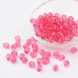 Honeyhandy Transparent Acrylic Beads, Faceted, Round, Hot Pink, 8mm, Hole: 1.5mm, about 1800pcs/500g