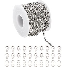 CHGCRAFT 40 Feet Stainless Steel Smooth Surface Charm Crooked Link Chains with 20Pcs Zinc Alloy Lobster Claw Clasps and Iron Jump Rings for DIY Necklace Bracelet Jewelry Making Chain, Platinum