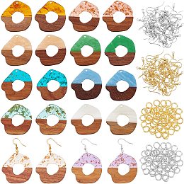 OLYCRAFT 100pcs Irregular Circle Resin Wooden Earring Pendants Resin Walnut Wood Earring Makings Kit Wood Earring Accessories with Earring Hooks Jump Rings for Necklace Jewelry Making - 10 Styles