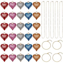 Pandahall Elite Heart Pendants DIY Kit, 40pcs Enamel Heart Pendants Zinc Alloy Colorful Heart Charms with 5pcs 19cm Steel Bracelet 10pcs 45cm Necklace Chain for Vanlentine's Day Heart Gift Jewelry