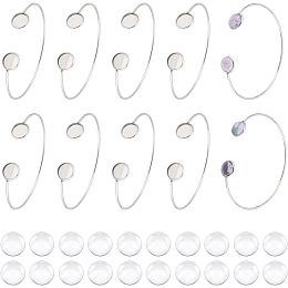 UNICRAFTALE 10Pcs Cabochon Cuff Bangle Setting 304 Stainless Steel Blanks Bangle Bracelets with 20Pcs Transparent Glass Cabochons 12mm Flat Round Tray Cuff Bangle DIY Jewelry Accessories