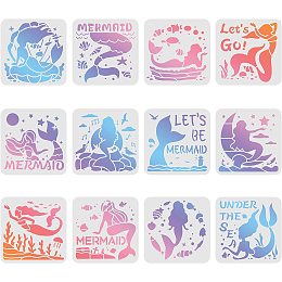 FINGERINSPIRE 12 Pcs Mermaid Stencils Drawing Painting Templates Sets 8x8inch Plastic Drawing Painting Stencils Scale Template Sets for Creation Scrapbooking