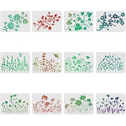 FINGERINSPIRE 12 Pcs Wild Flower Stencils Drawing Painting Templates Sets 8.3x11.7inch Plastic Vine Drawing Painting Stencils Cherry Blossom Template Sets for Painting on Wood, Floor, Wall and Tile