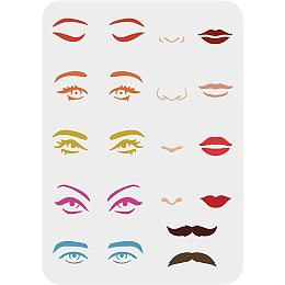 FINGERINSPIRE Facial Features Stencils 11.7x8.3 inch Plastic Eyes Stencils Large Reusable Mouth Lips Pattern Stencil Nose Mustaches Craft Painting Stencil to Draw Faces On Wall Wood Fabric