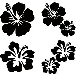 GORGECRAFT 4 Sheets Hibiscus Flower Car Decal Large Size Car Stickers 6pcs Hawaiian Flower Sun Protection Self Adhesive Car Accessories Automotive Exterior Decoration for SUV Laptop (Black)