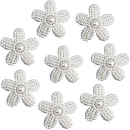 GORGECRAFT 8Pcs Pearl Beaded Applique Flower Shaped Patches Appliques Embroidery White Floral Acrylic for Clothing Sew on Ornament Accessories DIY Sewing Craft for Decoration