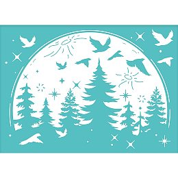 OLYCRAFT 2pcs Natural Theme Self-Adhesive Silk Screen Printing Stencils Tree Transfer Stencils Redwood Forest Silkcreen Stencils for Painting on Wood T-Shirt Fabric - 7.7x5.5inch