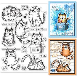 GLOBLELAND 8.3x5.8in Cat Clear Stamps Lovely Cat Silicone Stamps Wish Words Rubber Transparent Rubber Seal Stamps for Card Making DIY Scrapbooking Crafting Decoration