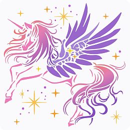 FINGERINSPIRE Single Horn Horse Stencil 11.8x11.8" Reusable Fairy Horse Pegasus Drawing Template Star Pattern Craft Stencil Dream Theme Stencil for Painting on Wall, Wood, Fabric and Furniture