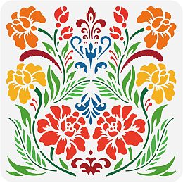 BENECREAT Folk Art Flower Stencil, Polish Folk Ornament DIY Reusable Plastic Stencil Drawing Templates for Painting on Wood Furniture Home Decor, 12x12"