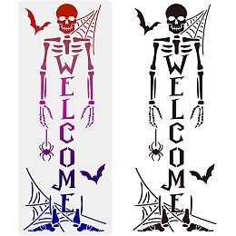 Skeleton Stencil Skeleton Welcome Stencils Spiderweb Spider Bat Halloween Template 15.7×39.4inch Reusable DIY Art Projects Decoration for Wood, Wall, Fabric,Chalkboard, Sign