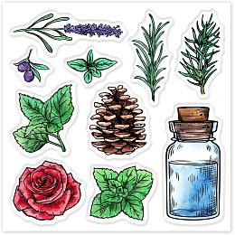 GLOBLELAND Rose Lavender Plants Clear Stamps Bottle Flower Embossing Stamp Sheets Silicone Leaves Clear Stamps Seal for DIY Scrapbooking and Card Making Paper Craft Decor (Colorful)