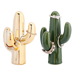 FINGERINSPIRE 2Pcs 2 Styles Porcelain Home Display Decorations, Cactus, Mixed Color, 90x60x40mm, 1pc/style