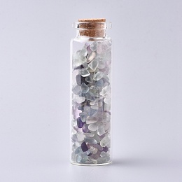 Honeyhandy Glass Wishing Bottle, For Pendant Decoration, with Fluorite Chip Beads Inside and Cork Stopper, 22x71mm