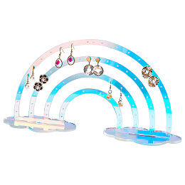 PandaHall Elite 66 Holes Acrylic Earring Holder Stand, Rainbow Earring Display Stands with Base Clear Ear Studs Display Rack Earring Hanger Board Double Sided for Jewellery Display, 3.52x13.39/8.95x34cm