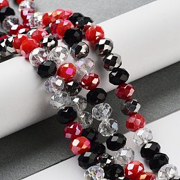 Honeyhandy Glass Beads Strands, Faceted, Rondelle, Silver, 8x6mm, Hole: 1mm, about 65~68pcs/strand, 15.7~16.1 inch(40~41cm)