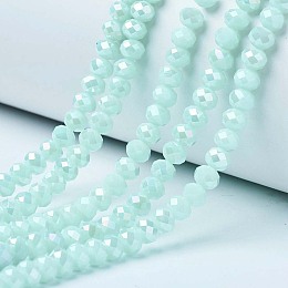 Honeyhandy Electroplate Glass Beads Strands, Opaque Solid Color, AB Color Plated, Faceted, Rondelle, Pale Turquoise, 3x2mm, Hole: 0.8mm, about 165~169pcs/strand, 15~16 inch(38~40cm)