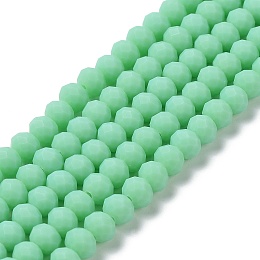 Honeyhandy Glass Beads Strands, Faceted, Frosted, Rondelle, Medium Spring Green, 6x4.5mm, Hole: 1mm, about 86pcs/strand, 16.14''(41cm)