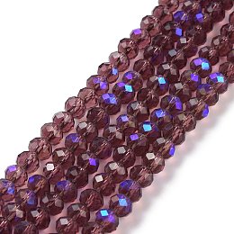 Honeyhandy Electroplate Glass Beads Strands, Half Rainbow Plated, Faceted, Rondelle, Purple, 2.7x2mm, Hole: 0.4mm, about 195pcs/strand, 11 inch(27.5cm)