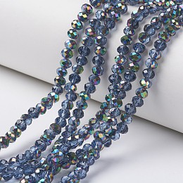 Honeyhandy Electroplate Transparent Glass Beads Strands, Half Multi-color Plated, Faceted, Rondelle, Dodger Blue, 4x3mm, Hole: 0.4mm, about 130pcs/strand, 16.54 inch(42cm)