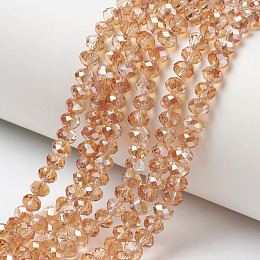 Honeyhandy Electroplate Glass Beads Strands, Half Plated, Rainbow Plated, Faceted, Rondelle, Sandy Brown, 6x5mm, Hole: 1mm, about 85~88pcs/strand, 16.1~16.5 inch(41~42cm)