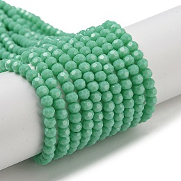 Imitation Porcelain Glass Beads Stands, Faceted, Round, Medium Sea Green, 3~3.5mm, Hole: 0.6mm, about 174~175pcs/strand, 21.18''~21.34''(53.8~54.2cm)