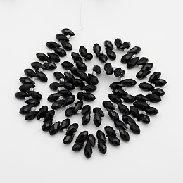 Honeyhandy Electroplate Glass Faceted Teardrop Beads Strands, Top Drilled Beads, Black, 11.5~13x6mm, Hole: 1mm, about 100pcs/strand, 16.5 inch