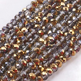 Honeyhandy Electroplate Glass Faceted Rondelle Beads Strands, Half Plated, Gold, 3x2mm, Hole: 1mm, about 165~169pcs/strand, 15~16 inch(38~40cm)