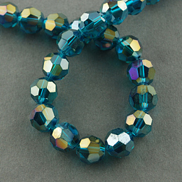 Honeyhandy Electroplate Glass Beads Strands, AB Color Plated, Faceted, Round, Teal, 4mm, Hole: 0.5mm, about 100pcs/strand, 14.2 inch