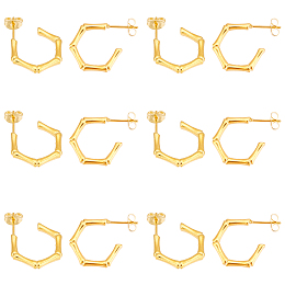 DICOSMETIC 6Pair Stainless Steel Half Hoop Earrings Bamboo Stud Earrings Golden Color Open Chunky Hoop Earrings Set for Women Earring Jewelry Making