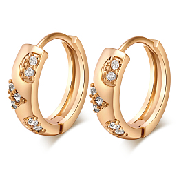 Honeyhandy Real 18K Gold Plated Ring Brass Rhinestone Huggie Hoop Earrings, 15mm