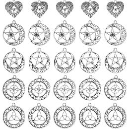 SUNNYCLUE 1 Box 50Pcs 5 Styles Celtic Knot Charms Star Moon Charms Celtic Charms Bulk Celtic Trinity Knot Charms Tibet Style Alloy Charm Hollow Love Charm for Jewelry Making Charms DIY Craft Supplies