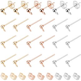 UNICRAFTALE 60pcs 3 Colors 3mm Ball Stud Earrings Stainless Steel Earring Post Ear Stud with Earring Backs for DIY Jewellery Making, Pin 0.8mm