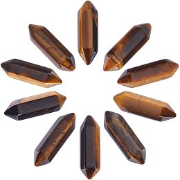 Beebeecraft 1 Box 10Pcs Tiger Eye Beads Natural No Hole Crystals Point Hexagonal Reiki Chakra Stones Gemstone Beads Charms for Jewelry Making 23mm