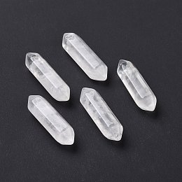 Honeyhandy Natural Quartz Crystal Double Terminal Pointed Pendants, Faceted Bullet Charm, 30~35x8~9x8~9mm, Hole: 1.4mm