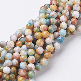 Honeyhandy Jade Beads Strands, Natural White Jade, Dyed, Round, Colorful, 6mm, Hole: 1mm, about 69pcs/strand, 15.7 inch