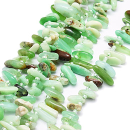 Honeyhandy Natural Green Opal Beads Strands, Nuggets, 9.5~30x4.5~7.5x1.5~5mm, Hole: 0.8mm, about 80pcs/strand, 15.75 inch(40cm)