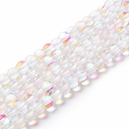 Synthetic Moonstone Beads Strands, Round, Clear AB, 6mm, Hole: 0.8mm, about 63pcs/strand, 14.57''~15.55''(37~39.5cm)