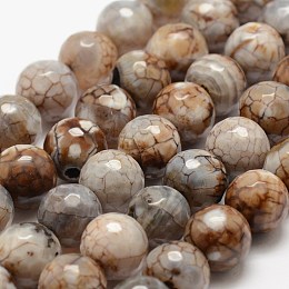 Honeyhandy Faceted Natural Fire Crackle Agate Beads Strands, Round, Dyed & Heated, Khaki, 12mm, Hole: 1.5mm,about 30~32pcs/strand, 14 inch(35.6cm)