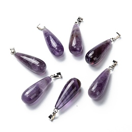 Honeyhandy Natural Amethyst Pendants, with Platinum Brass Findings, Teardrop, 26.5~29x10mm, Hole: 2.5~3.5x4~6mm