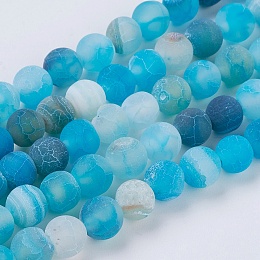 Honeyhandy Natural Weathered Agate Beads Strands, Dyed, Frosted, Round, Deep Sky Blue, 6mm, Hole: 1mm, about 64pcs/strand, 13.6 inch