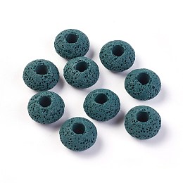 Honeyhandy Natural Lava Rock Beads, Dyed, Rondelle, Prussian Blue, 15.5~16x9.7~10mm, Hole: 5~5.4mm