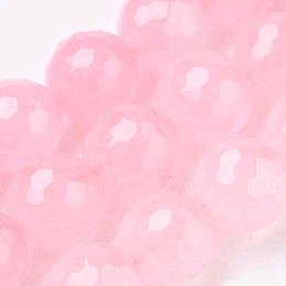 Honeyhandy Natural Malaysia Jade Beads Strands, Dyed, Faceted, Round, Pink, 6mm, Hole: 1mm, about 66pcs/strand, 14.9 inch