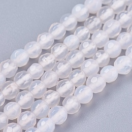 Honeyhandy Natural Agate Round Beads Strand, Dyed, Faceted, Antique White, 4mm, Hole: 0.9mm