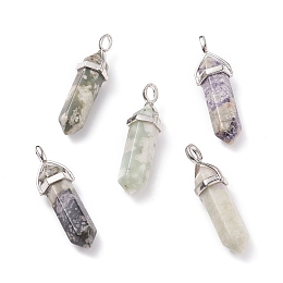 Honeyhandy Natural Peace Jade Pendants, with Platinum Tone Brass Findings, Bullet, 39.5x12x11.5mm, Hole: 4.5x2.8mm