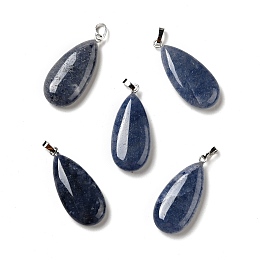 Natural Blue Aventurine Pendants, with Platinum Tone Brass Findings, Teardrop, 33x15x7~7.5mm, Hole: 5x3.5mm