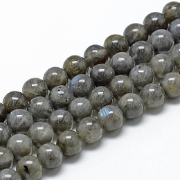 Honeyhandy Natural Labradorite Beads Strands, Round, 8~9mm, Hole: 1mm, about 45~48pcs/strand, 15.7 inch