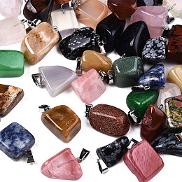 Honeyhandy Natural Mixed Gemstone Pendants, with Platinum Brass Bails, Nuggets, 20~26x11~22x10~22mm, Hole: 6x2mm